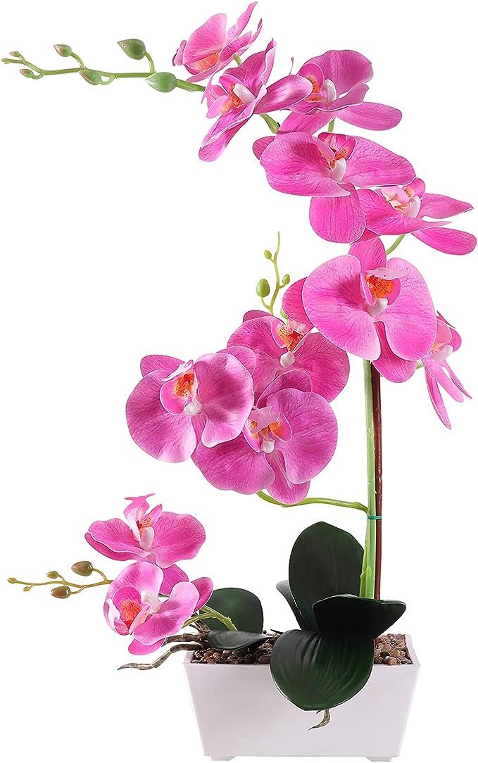 PVC Purple Orchids Artificial Flowers in Pot,18 Inch Fake Orchid 11 Head Artificial Orchid Flower... | Amazon (US)