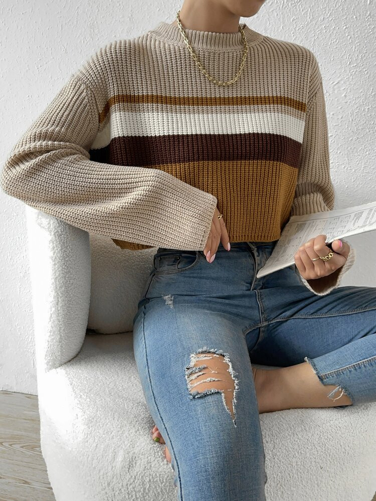 Colorblock Drop Shoulder Sweater | SHEIN