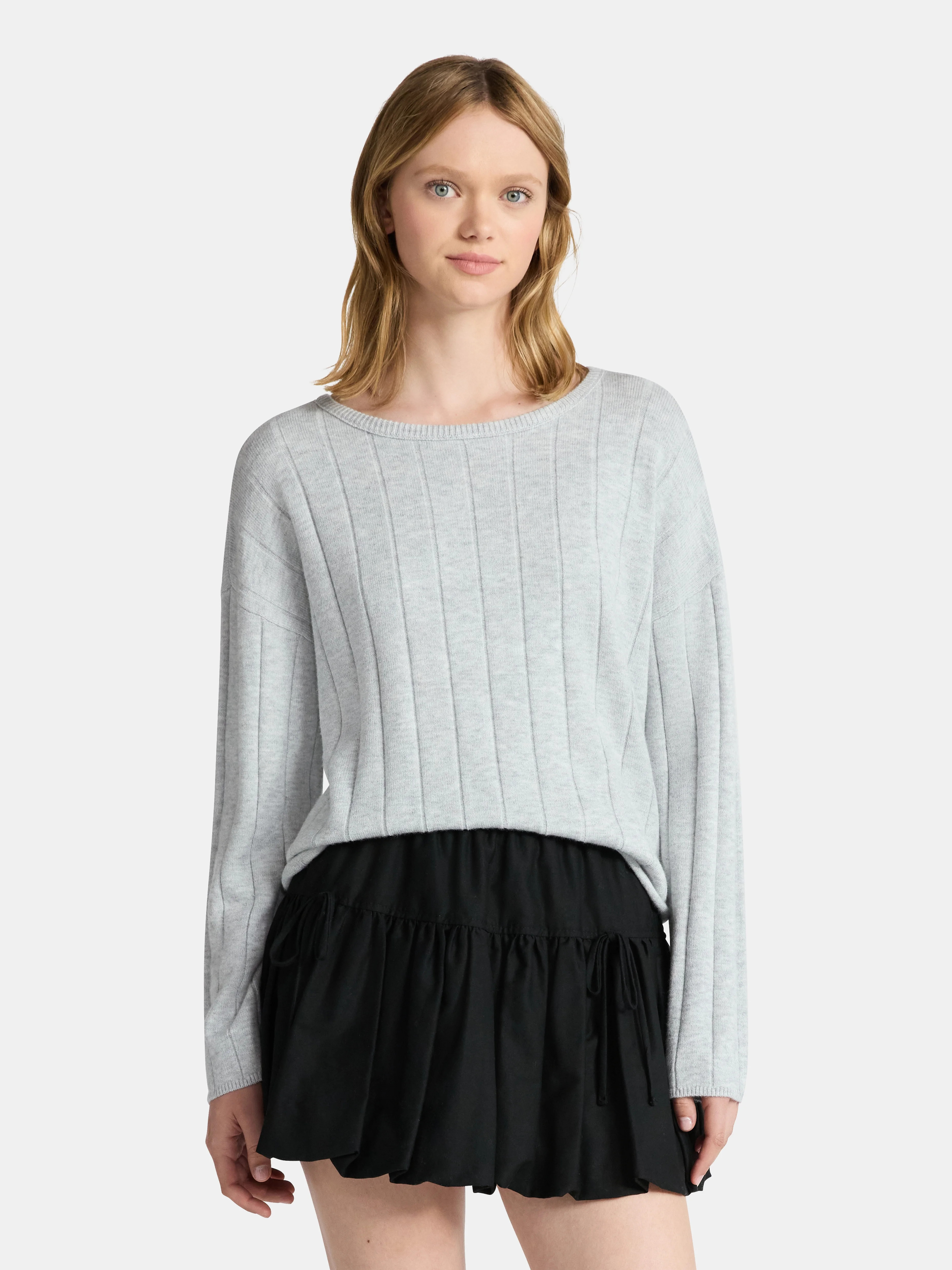 No Boundaries Wide Ribbed Scoop Neck Sweater, Midweight, Women's | Walmart (US)