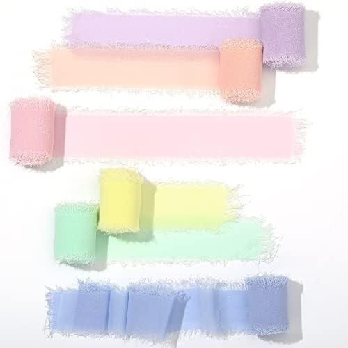 6 Rolls Handmade Fringe Chiffon Silk Ribbon 1.5" x 3 Yd Colorful Ribbon for Wedding Invitations, ... | Amazon (US)