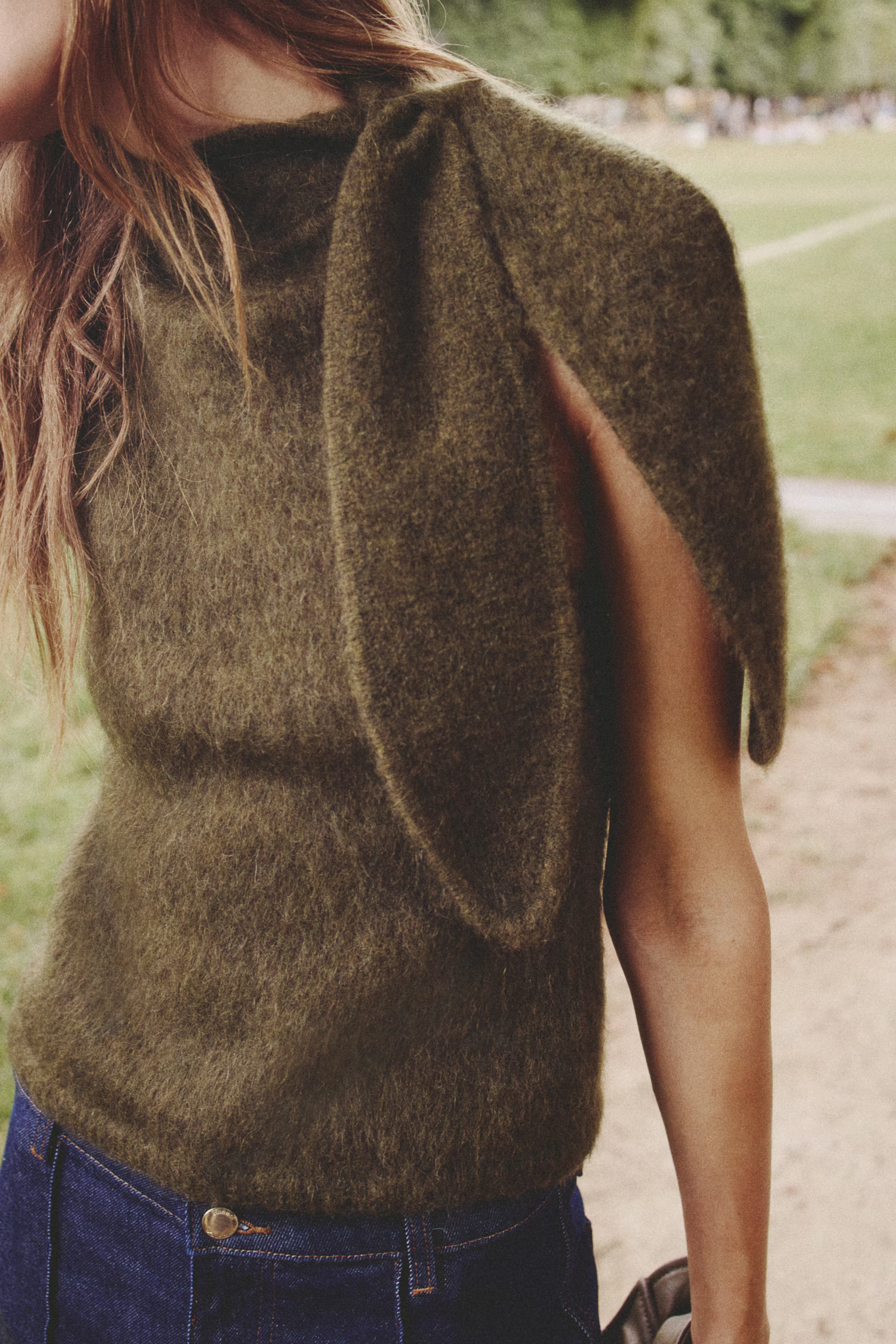 Mohair-blend scarf-collar top - Dark khaki green - Ladies | H&M GB | H&M (UK, MY, IN, SG, PH, TW, HK)