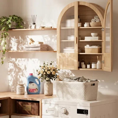 Modern Arched Surface Mount Wall Cabinet With Fluted Doors And Adjustable Shelving | Wayfair North America