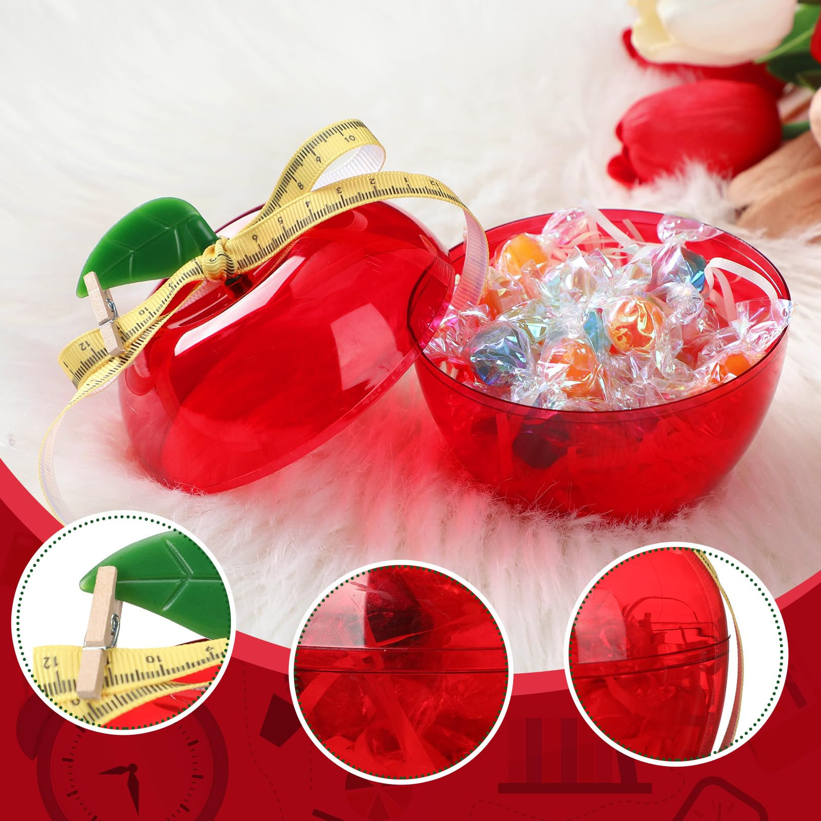 6 Sets Plastic Apple Containers for Teachers Red Apple Shaped Candy Jar Teacher Appreciation Gift... | Amazon (US)