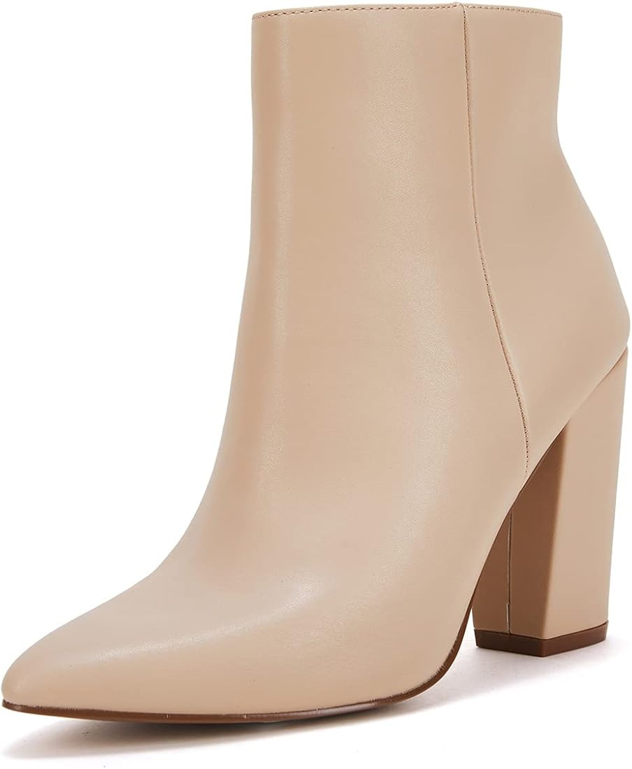 VETASTE Women Chunky High Heel Ankle Boots Fashion Chelsea Pointed Toe Booties Pump | Amazon (US)