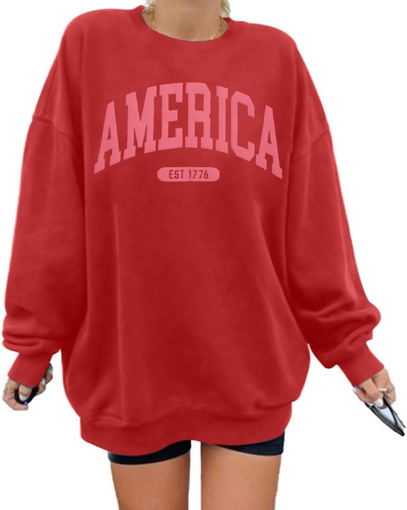 SUPEYA American Sweatshirt Women USA Oversized Shirt Patriotic TShirt Casual Long Sleeve Pullover... | Amazon (US)