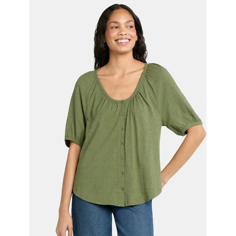 Time and Tru Women's Cotton Peasant Top, Sizes XS-XXXL | Walmart (US)