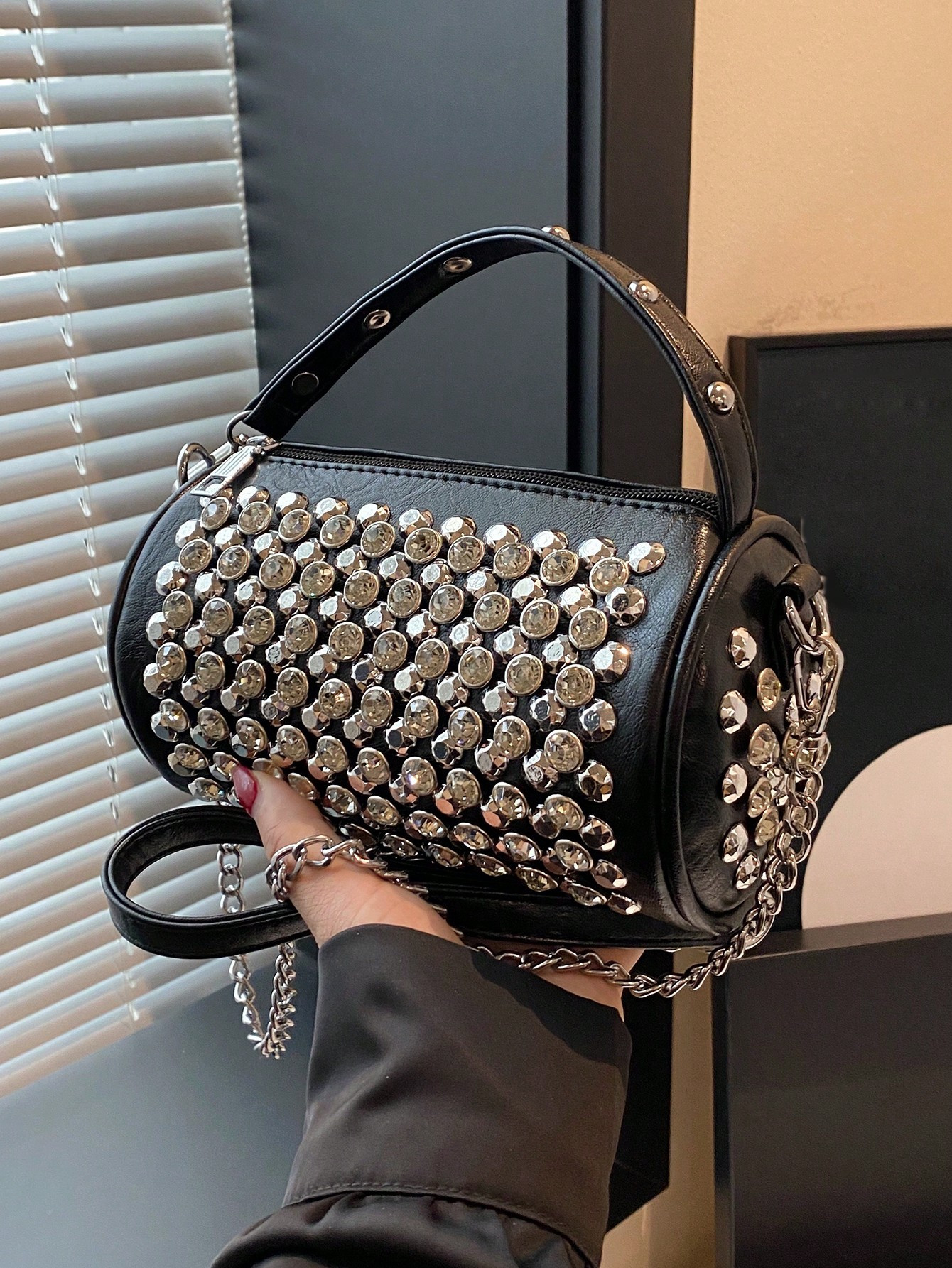 Cylindrical Bag, Trendy And Personalized Handbag, Water Diamond Bag, Banquet Handbag, Fashionable... | SHEIN