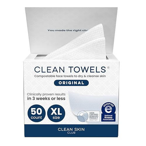Clean Skin Club Clean Towels XL®, 100% USDA Biobased Face Towel, Disposable Face Towelette, Eczema Association Accepted, Makeup Remover Dry Wipes, Ultra Soft, 1 Pack, 50 Ct | Amazon (US)