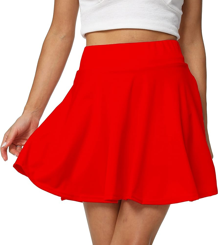 Sinono Basic Stretchy Solid Flared Casual Mini Pleated Skater Skirt | Amazon (US)