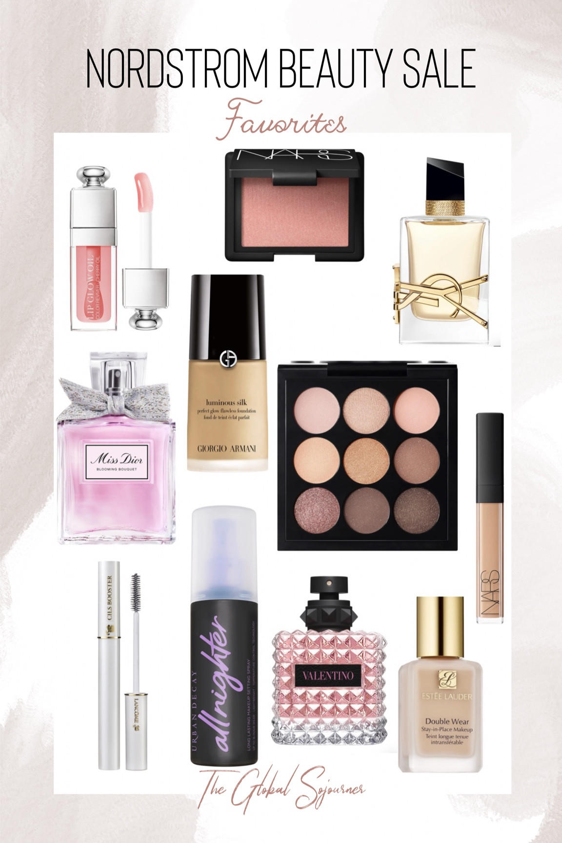 Nordstrom Beauty Sale Favorites 
YSL libre perfume  
Dior Miss Dior blooming bouquet perfume  
Valentino born in Roma perfume 
Urban decay all nighter setting spray  
Giorgio Armani luminous silk foundation  
Nars blush  
Estée Lauder double wear foundation 
Nars concealer 
MAC eyeshadow palette 
Lancôme eyelash primer
Dior lip shine gloss

#LTKbeauty #LTKsalealert #LTKFind