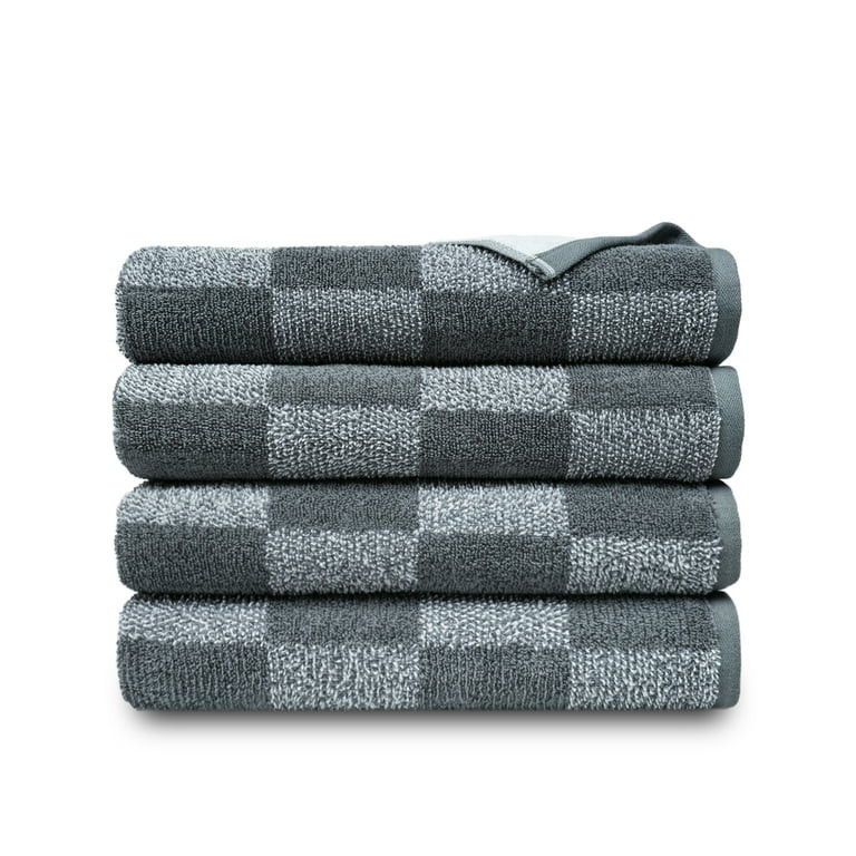Mainstays Performance Checkered Bath Towel, 54" x 30", Grey - Pack of 4 | Walmart (US)