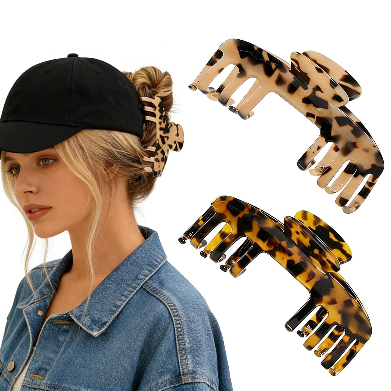2 Pcs Hat Claw Clips for Women, Large Claw Clip for Hat & Baseball Cap Friendly Hair Clips, Cap C... | Amazon (US)