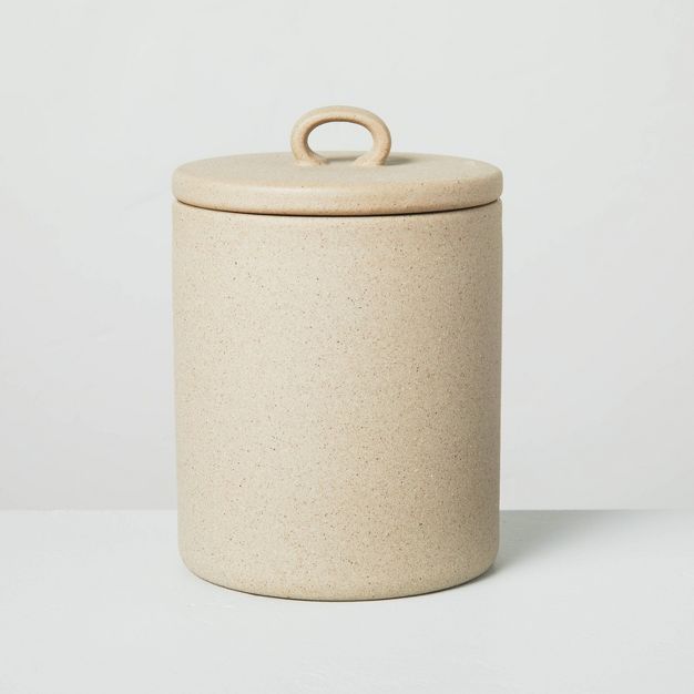 Small 3.75&#34; Sandy Textured Ceramic Bath Canister Natural - Hearth &#38; Hand&#8482; with Magn... | Target
