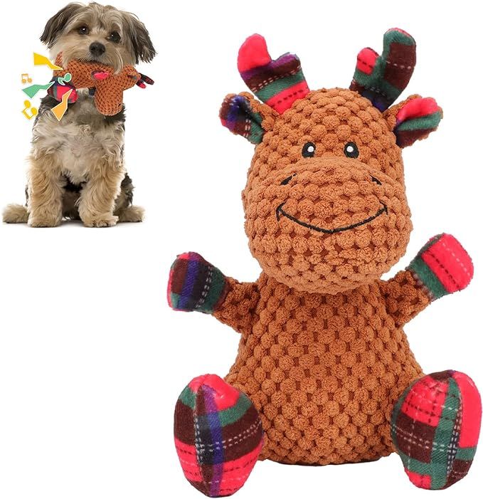 Rypet Pet Christmas Toy Dog Stuffed Squeaky Toys Puppy Durable Plush Toy Reindeer Dog Toy for Med... | Amazon (US)