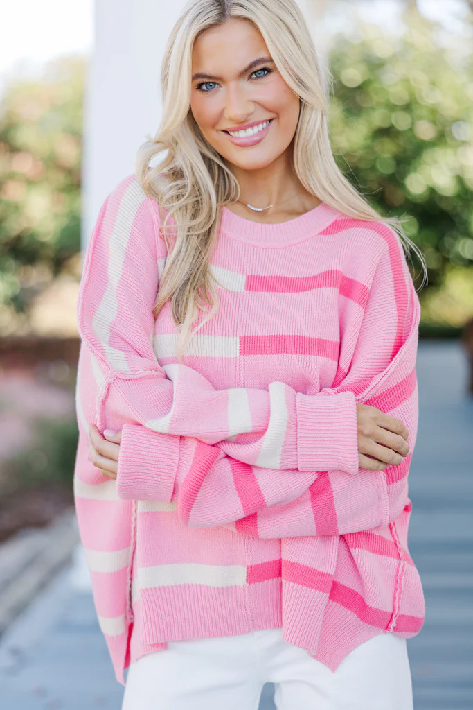 Give You Joy Pink Striped Sweater | The Mint Julep Boutique