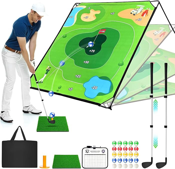 Golf Chipping Game with Large Target Mat, 2 Upgraded Adjustable Golf Clubs, 25 Sticky Balls, Outd... | Amazon (US)