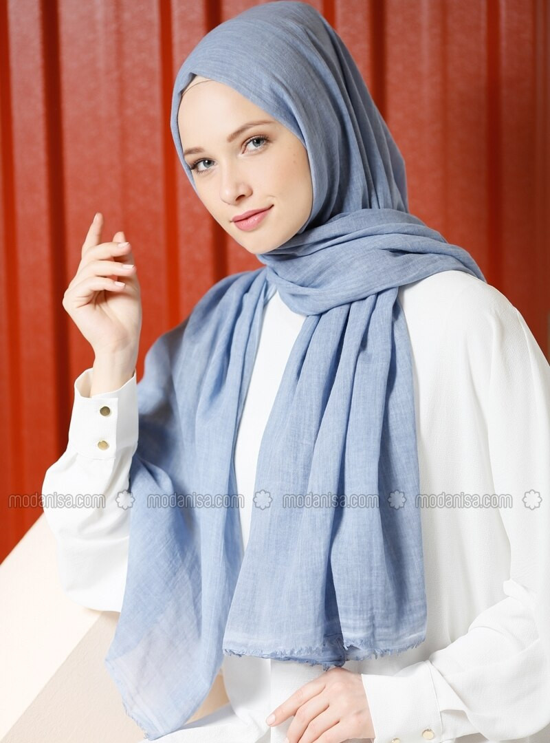 Coton - Unicolore - Bleu - Châle - Tuva Şal | Modanisa FR