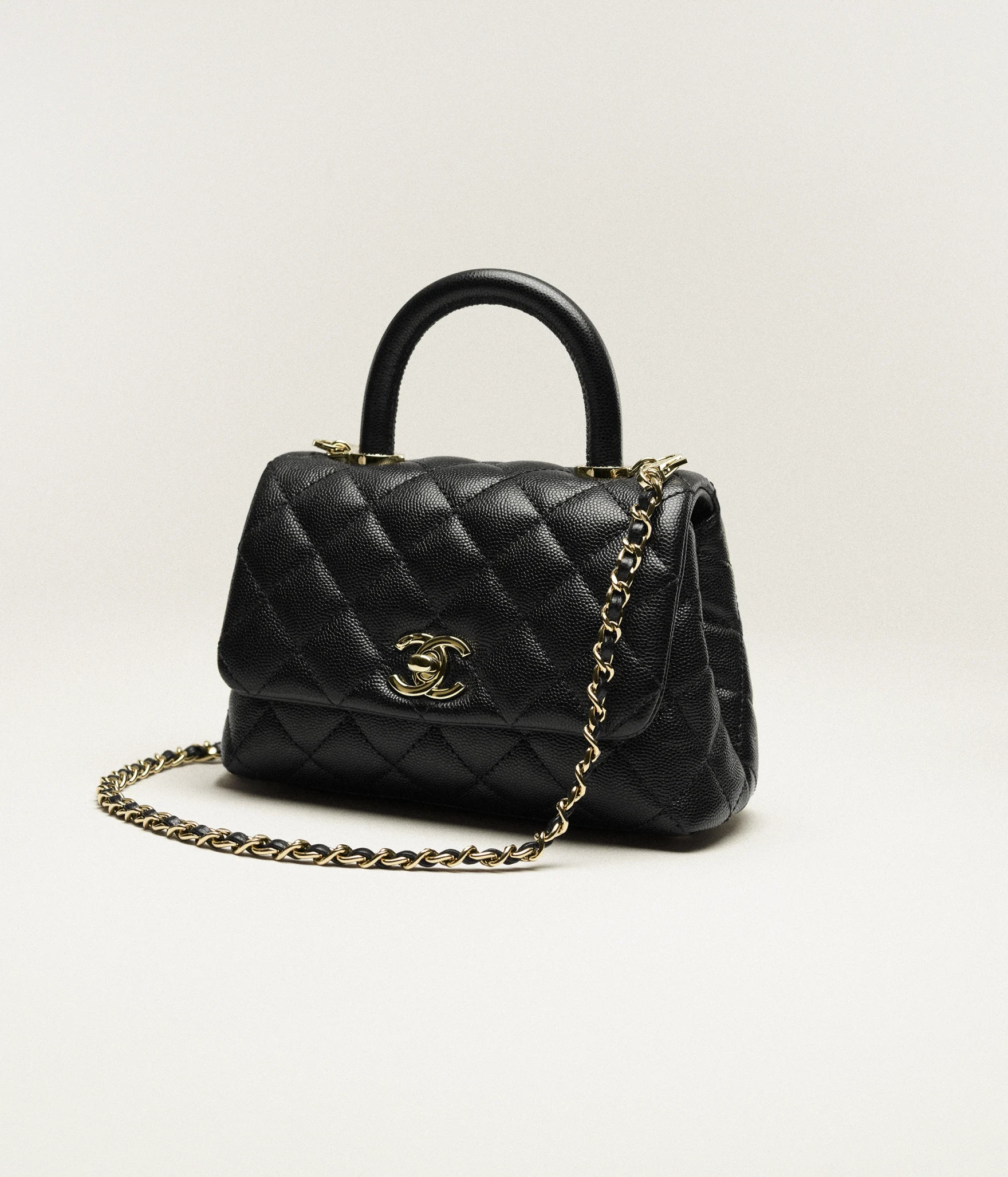 Mini flap bag with top handle, Grained calfskin & gold-tone metal, black \u2014 Fashion | CHANEL | Chanel, Inc. (US)