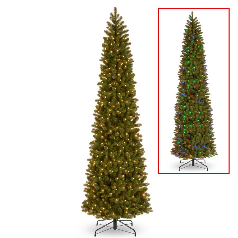 National Tree Company White Prelit LED Green Pencil Christmas Tree, 12' | Walmart (US)