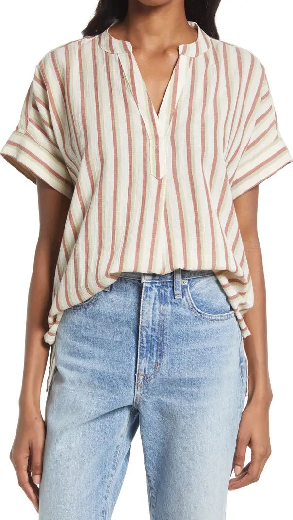 Crinkle Cotton Lakeline Popover Stripe Shirt | Nordstrom