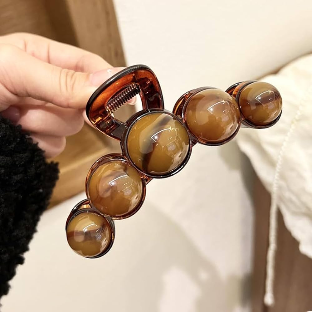 Brown Pearl Hair Clips Large Pearl Hair Claw Clips for Thick or Thin Hair Acrylic Hair Accessorie... | Amazon (US)