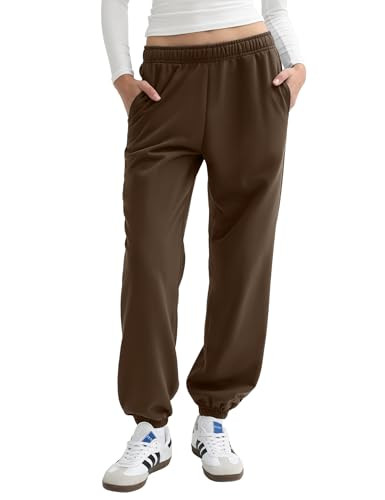 PUMIEY Womens Sweatpants High Waisted Workout Joggers with Pockets Casual Baggy Pants, Chocolate X-Large | Amazon (US)