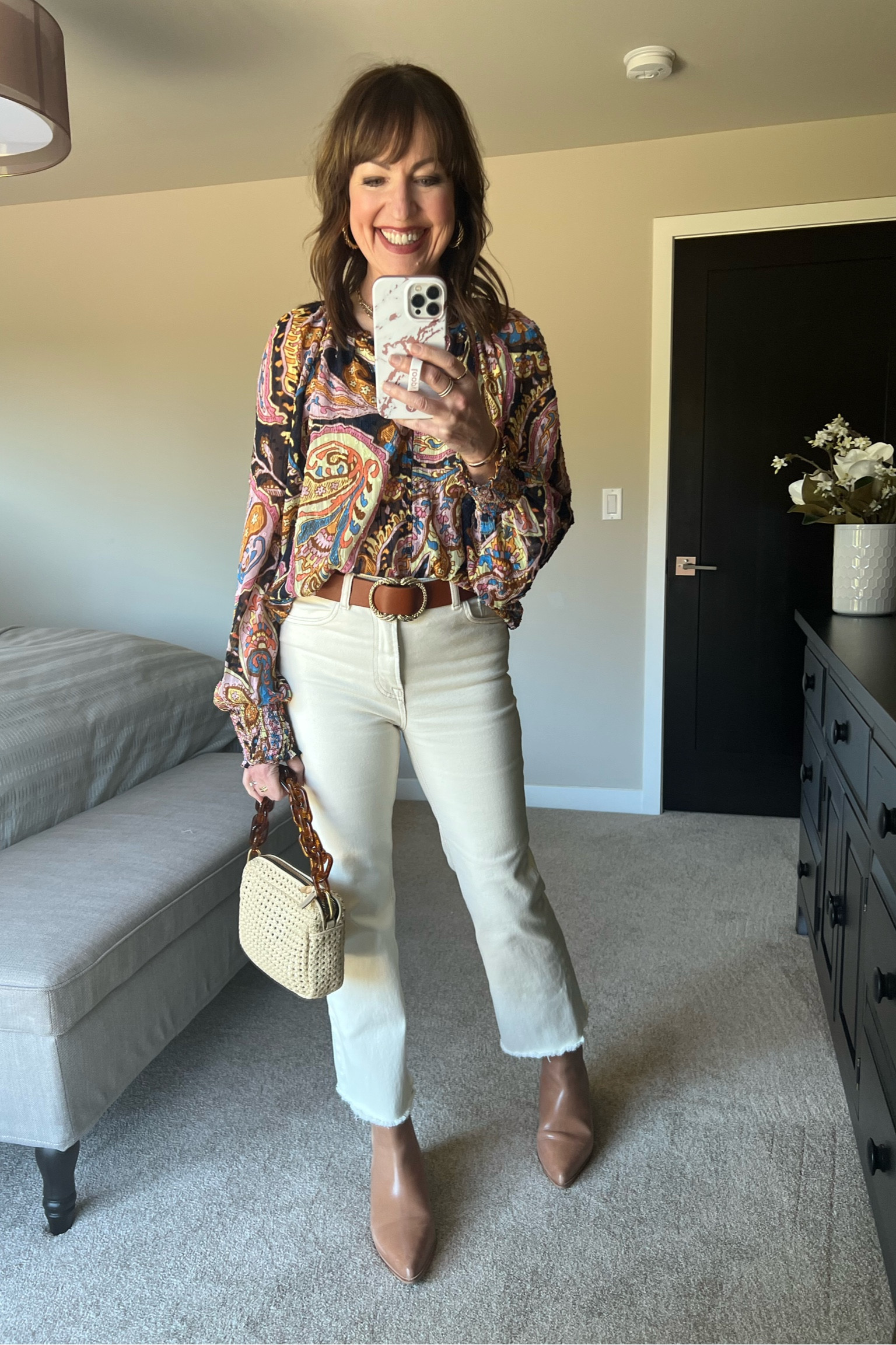 My outfit for a casual dinner out! Still temperatures in the 50’s over here so I’m wearing light colored booties for spring! 

Mango, Clare V, Sezane, brown belt, Sanctuary blouse, Off white jeans, Miranda Frye jewelry, date night outfit, elevated casual outfit , Frankie 4 boots

#LTKworkwear #LTKstyletip #LTKover40