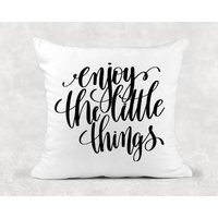 Enjoy The Little Things Quote Pillow Inspirational Throw Cushion Includes 18x18 Cover + Insert Rb & Co. Beige Or White Available | Etsy (US)