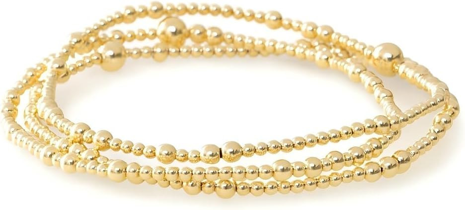 Gold Bracelets for Women, Beaded Cross Stack, Non Tarnish Set，Set-1 | Amazon (US)