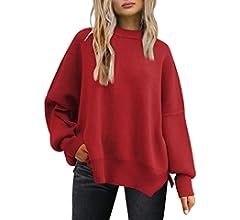 LILLUSORY Women's Crewneck Batwing Long Sleeve Sweater 2023 Fall Oversized Ribbed Knit Side Slit ... | Amazon (US)