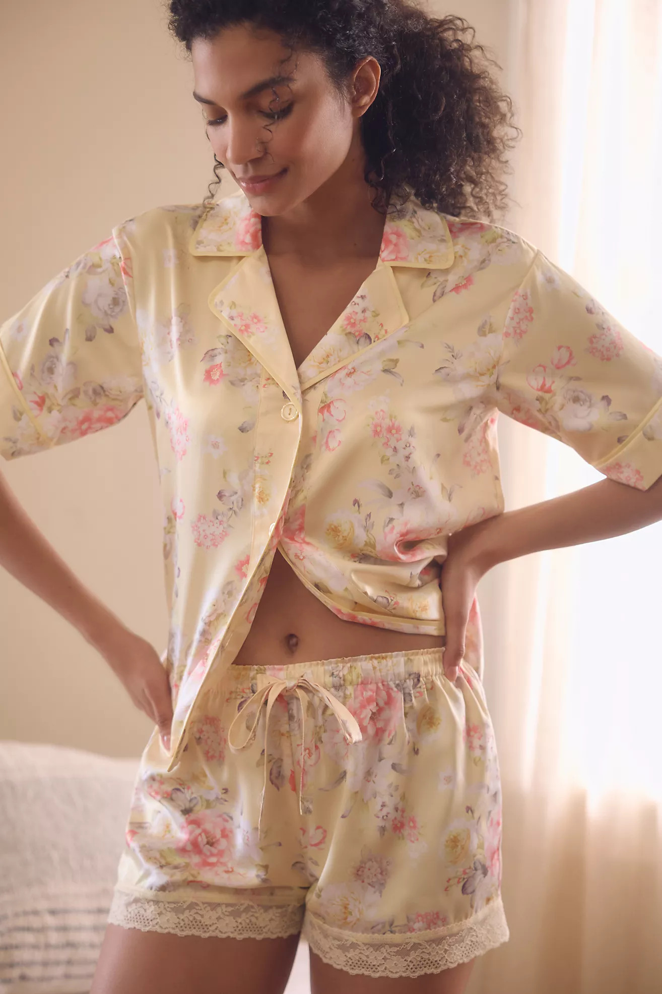 Flora Nikrooz Short-Sleeve Selena Satin Pajama Set | Anthropologie (US)