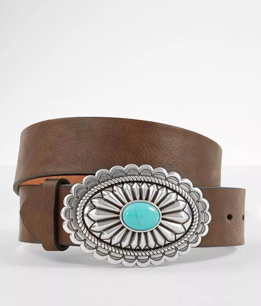 Turquoise Stone Basic Leather Belt | Buckle