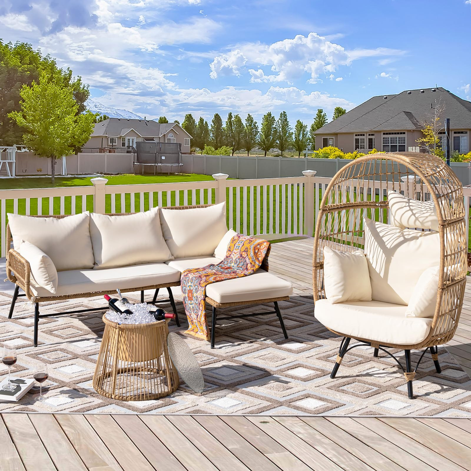 RADIATA Boho Patio Furniture Sets Outdoor Conversation Wicker Bistro Sectional Sofa and Chair Set... | Amazon (US)