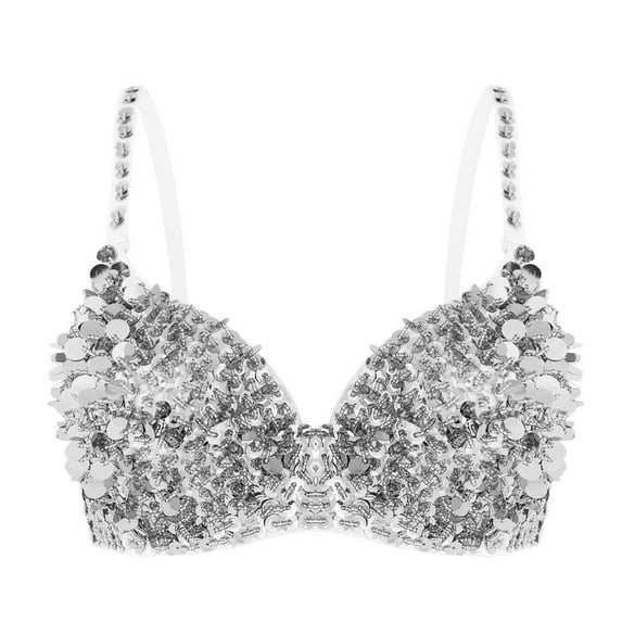 LiiYii Women's Sparkly Sequins Bra Top Rave Dance Belly Dancing Crop Tops Push Up Corset Bra Part... | Walmart (US)