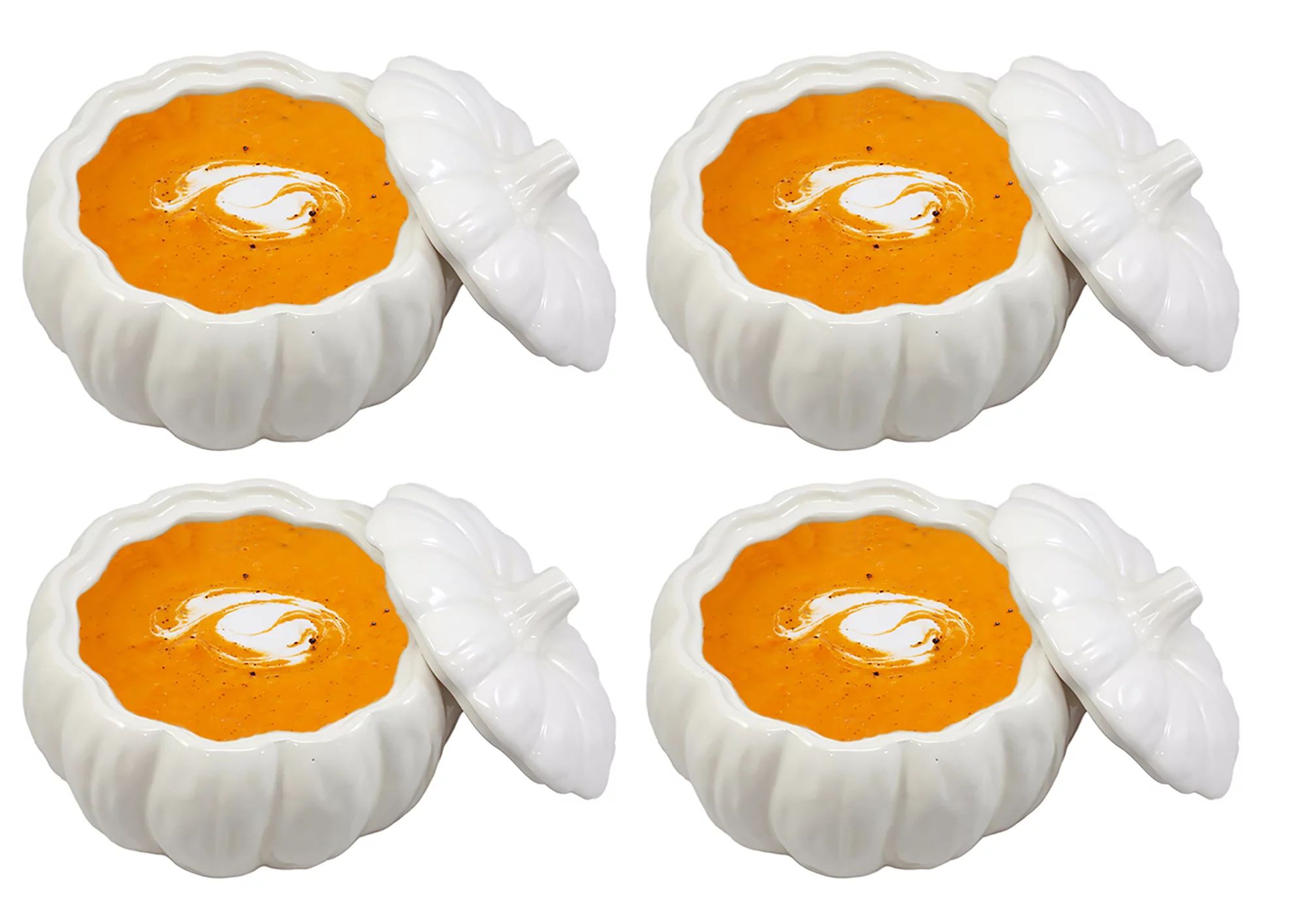 Ebros Ceramic Stoneware White Harvest Pumpkin Bowl With Lid 6"Diameter X 4 Pieces - Walmart.com | Walmart (US)