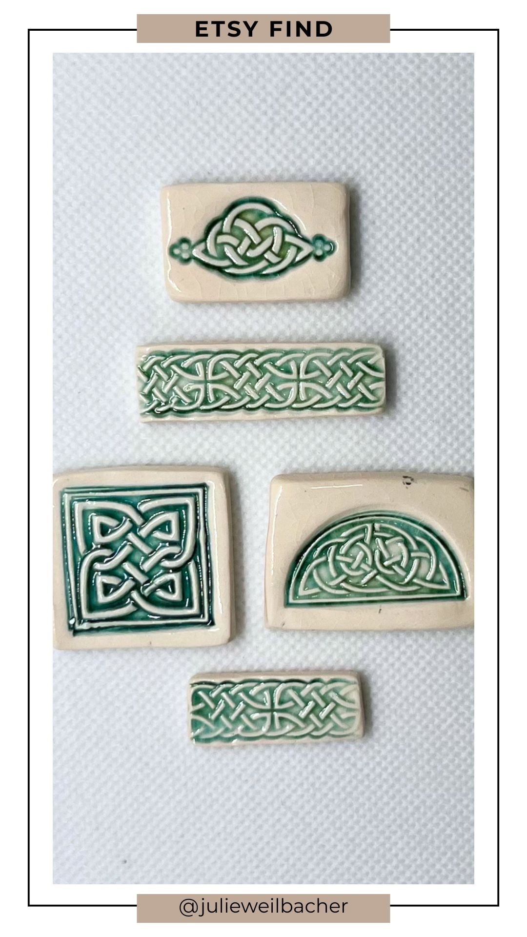 These ceramic Celtic knit tiles are perfect for St. Patrick’s Day mosaics, crafts, and seasonal decor with heart and heritage. 🍀 Use them in mosaic wall art, stepping stones, picture frames, trays, or mixed media projects. A beautiful way to add texture, symbolism, and a subtle nod to Irish-inspired design that works far beyond just one holiday.

For mosaic tips, tutorials, inspiration, and so much more please visit my YouTube channel: YouTube.com/julieweilbacher. Follow @julieweilbacher on Instagram for all things mosaic art.

#stpatricksdaydecor #irishinspired #seasonaldecor #creativefinds #craftsupplies #etsy #mosaic #mixedmediaart #diydecor #mosaictile

#LTKFindsUnder50 #LTKSeasonal #LTKHome