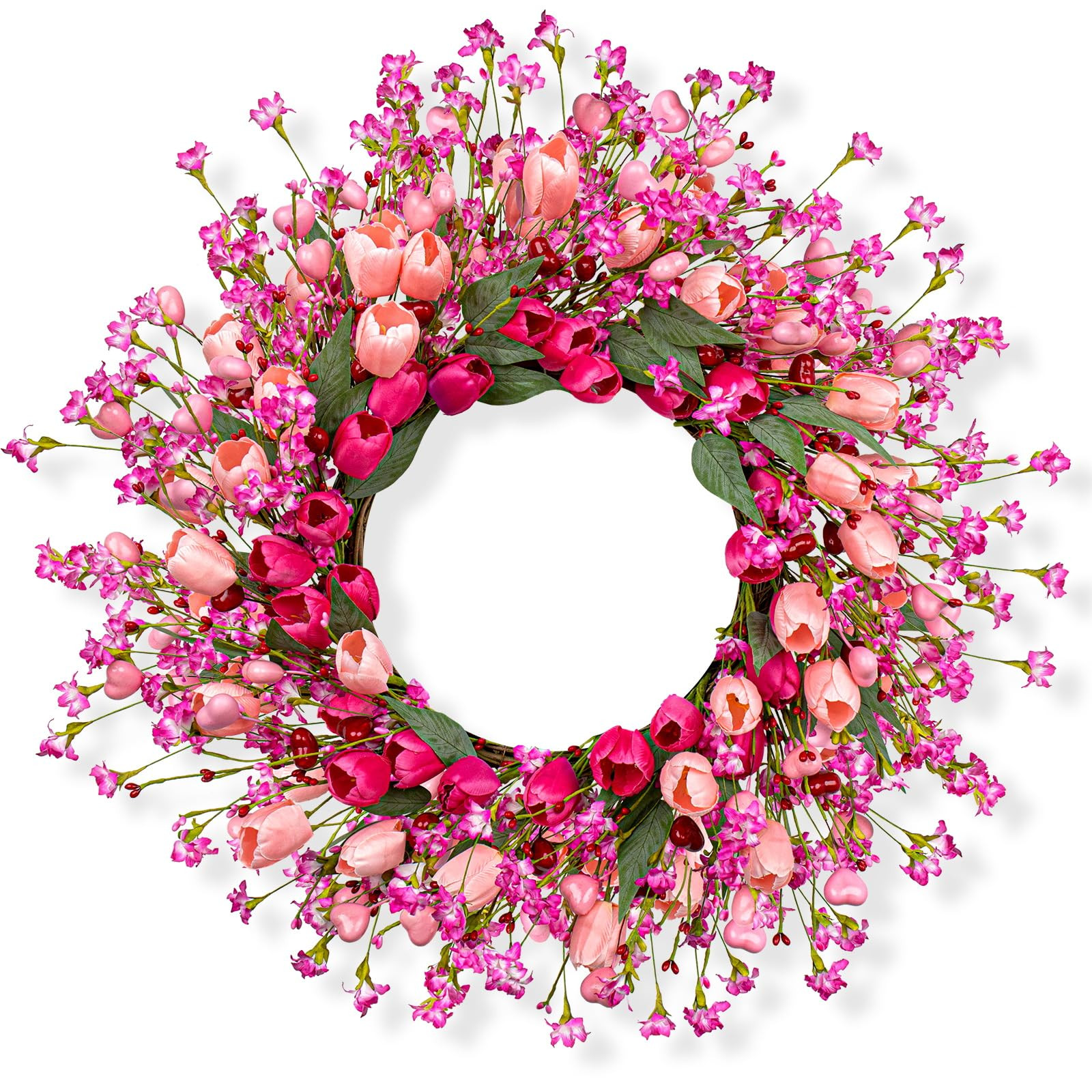 J'FLORU 22 Inch Valentines Day Wreath Pink Valentine's Day Wreaths for Front Door Tulip Wreath wi... | Amazon (US)