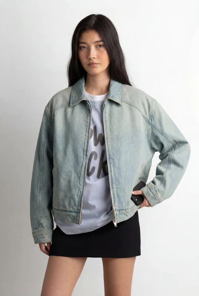 COLLARED DENIM BOMBER JACKET | OAK + FORT