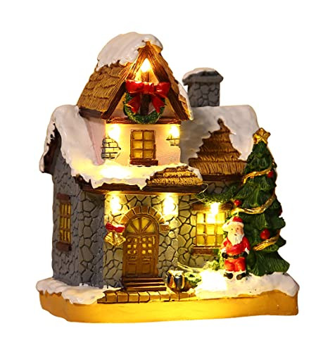 JOYOFXMAS Christmas Village Houses, Christmas House with Warm Light Battery Operate, Christmas Village Accessories Home Tabletop Decoration Xmas Gifts (A) | Amazon (US)