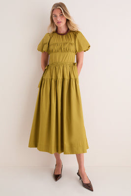 Citron Round Neck Puff Sleeve Midi Dress | Tuckernuck (US)