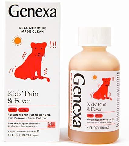 Genexa Kids' Acetaminophen Pain & Fever Oral Suspension Medicine 160 mg per 5 mL- Organic Blueber... | Amazon (US)