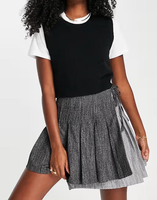 Topshop half half pleated mini skirt in gray | ASOS (Global)