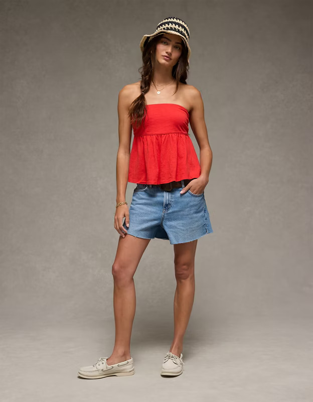 AE Sunchaser Knit Babydoll Tube Top | American Eagle Outfitters (US & CA)