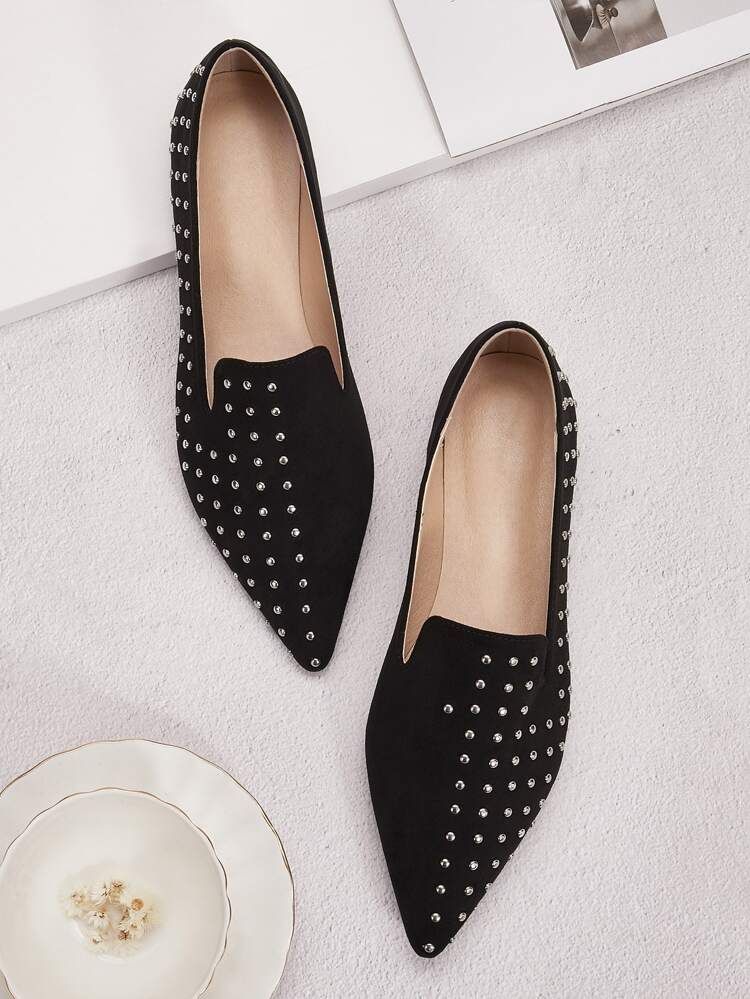 Studded Decor Point Toe Flat Loafers | SHEIN