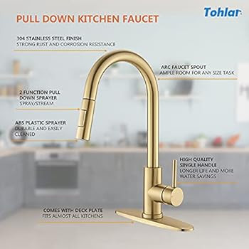 Tohlar Gold Kitchen Faucets with Pull-Down Sprayer, Modern Stainless Steel Single Handle Pull Dow... | Amazon (US)