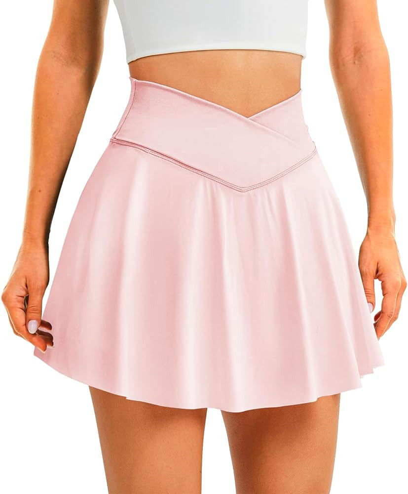 Womens Tennis Skirt with Pockets Shorts Crossover High Waisted Athletic Skorts Skirts for Golf Ru... | Amazon (US)