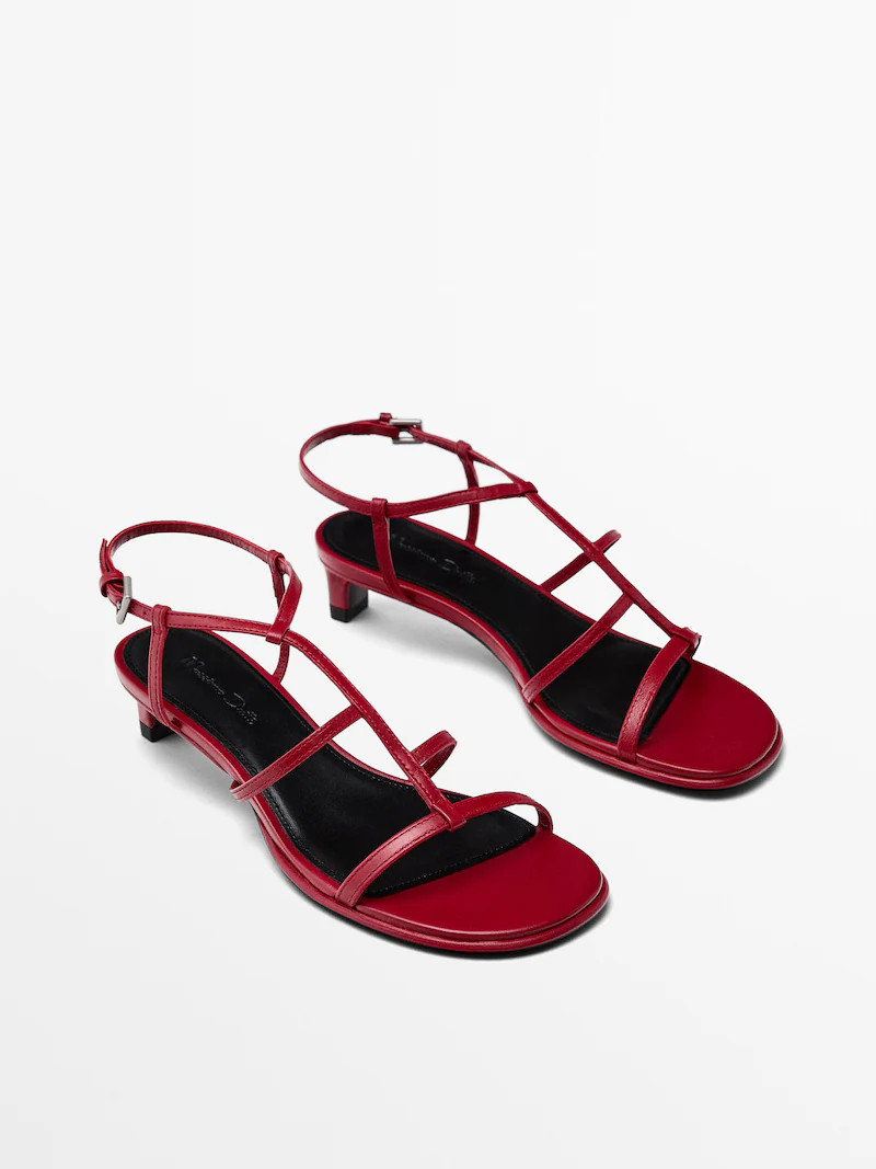 Red heeled sandals | Massimo Dutti US