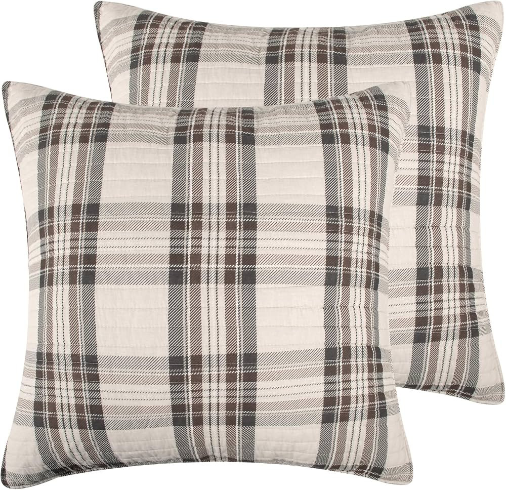 Levtex Home - Lodge Toile - Euro Sham Set of 2 - Tartan Plaid - Brown, Cream and Charcoal - (26x2... | Amazon (US)