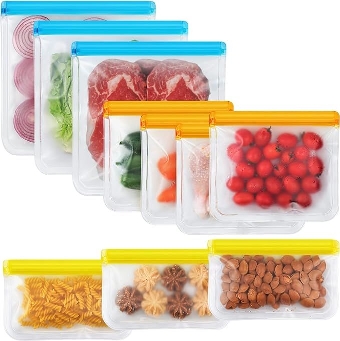 10 Pack Reusable Ziplock Bags Silicone, Leakproof Reusable Freezer Bags, BPA Free Reusable Food S... | Amazon (US)