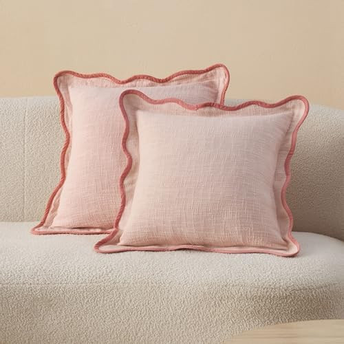 Double Stitch Scalloped Throw Pillow Covers - 100% Cotton Set of 2 Decorative Boho Pillow Covers ... | Amazon (US)